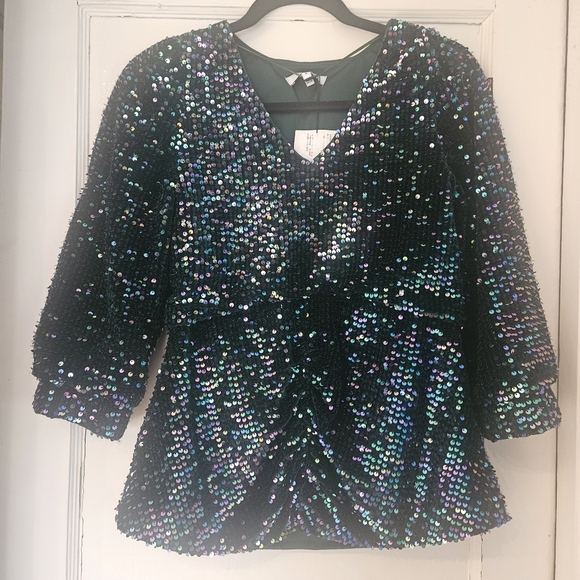 B YOUNG Salta Reflecting Pond Sparkle Blouse Small NWT - Picture 3 of 11